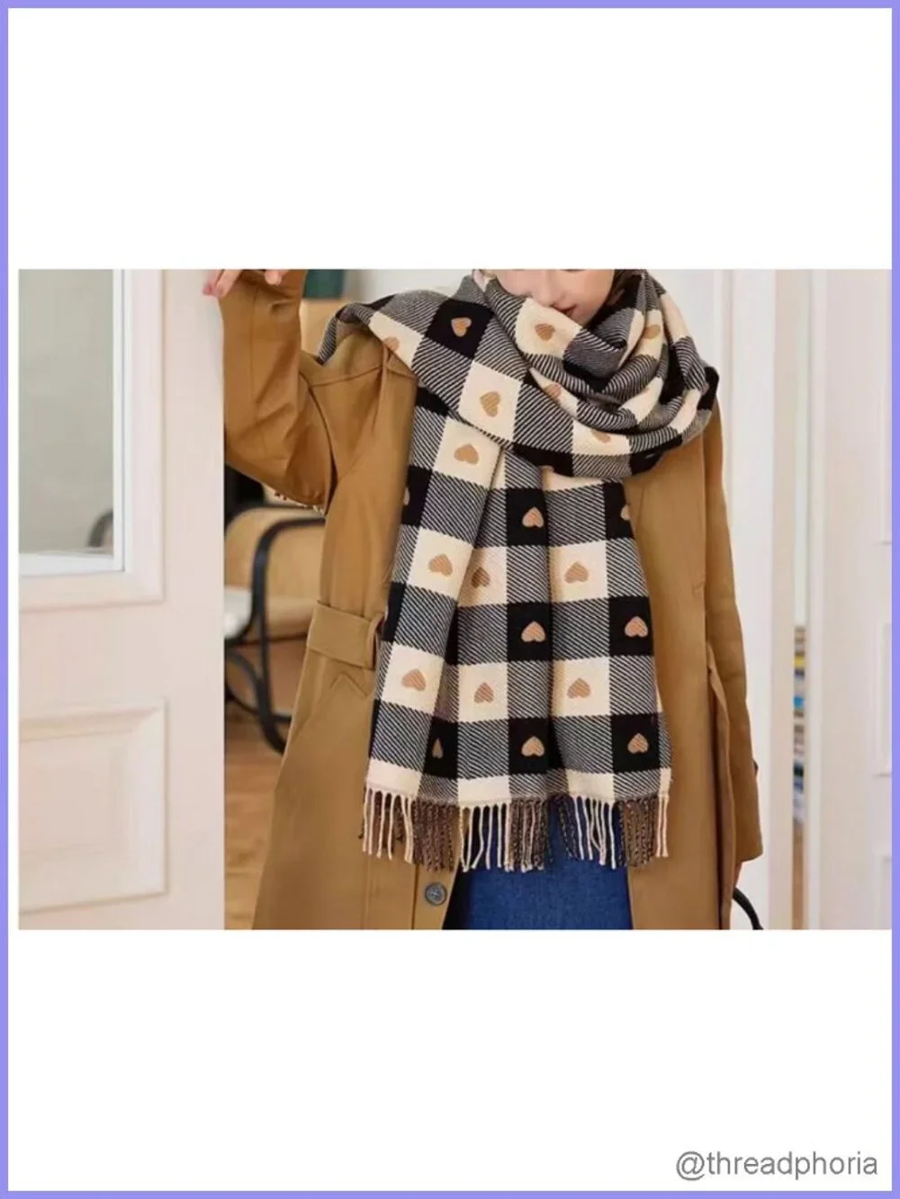 Oversized Plaid Heart Scarf Wrap Pashmina Shawl for Women Cozy Winter
